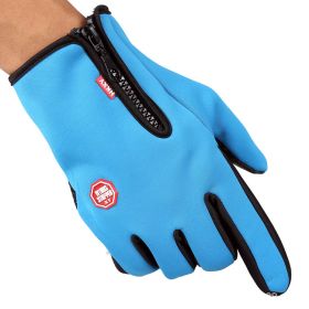 Full Finger Touch Screen Zipper Ski Gloves (Option: Blue-M)